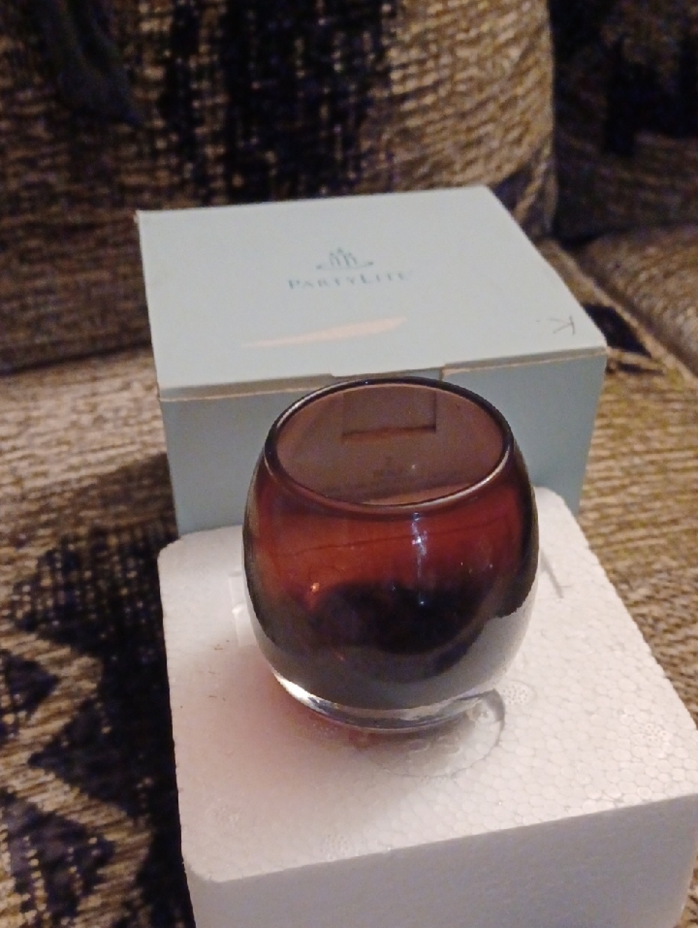 4/$40 New PartyLite Reddish-Purple Rounded Glass Candle Holder